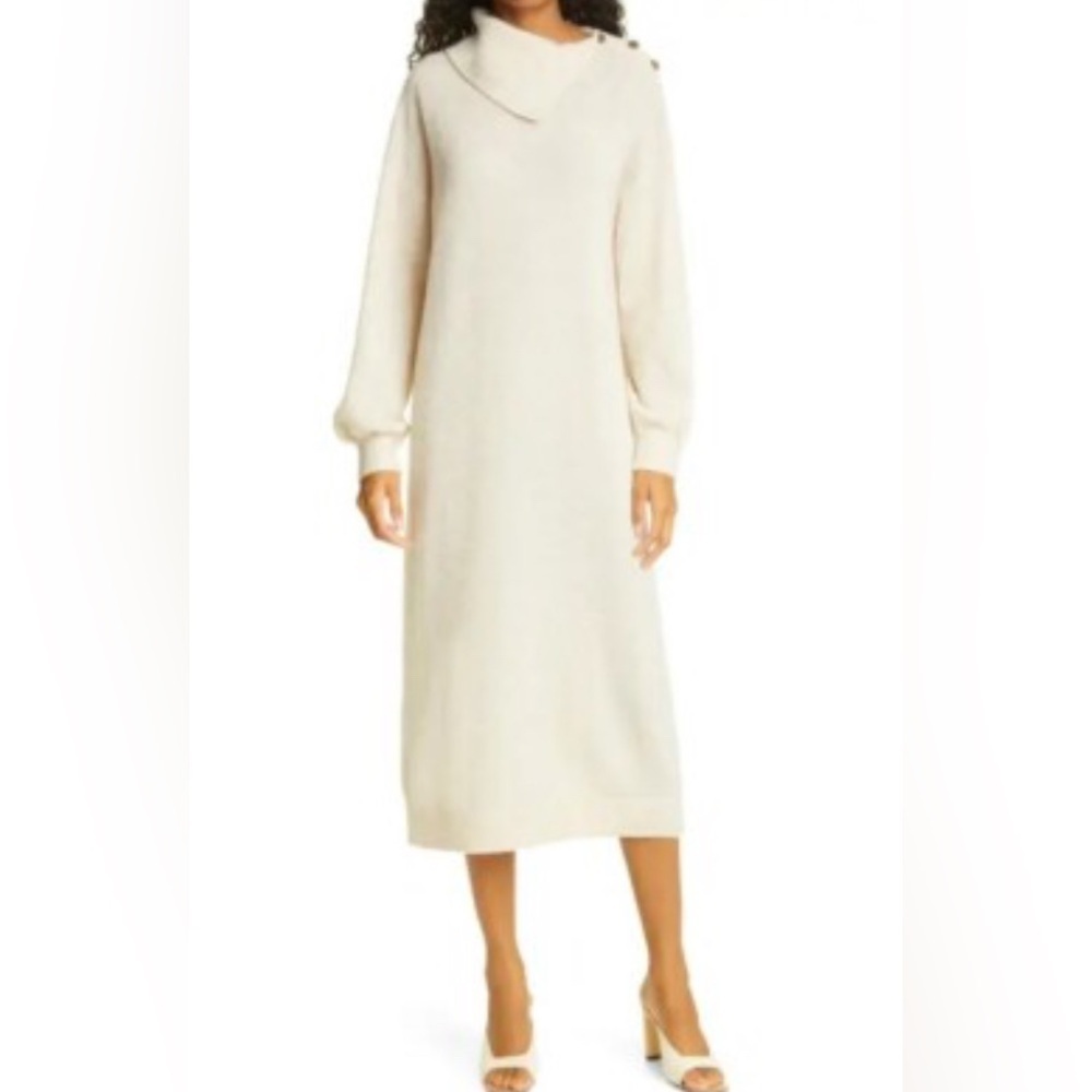ByTiMo Cream Long-Sleeve Wool Knit Maxi Dress with Button-Trim Collar